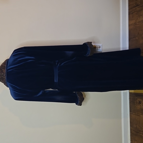 Vintage Kimberly Gale Sapphire Blue Velvet Paisley Peacock Robe Medium - Picture 5 of 6